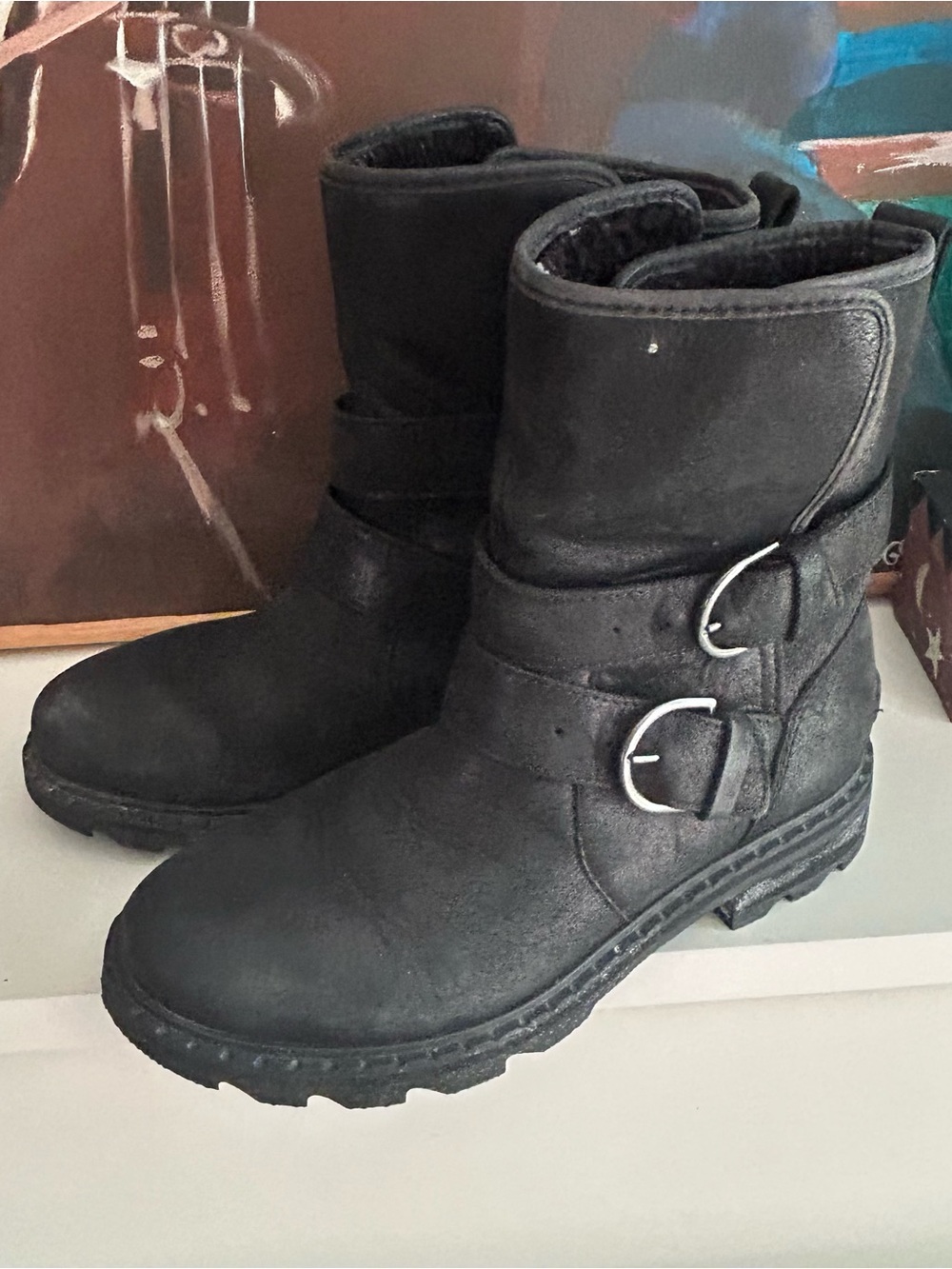 Sorel Black Double Buckle Moto Ankle Boots 7.5
